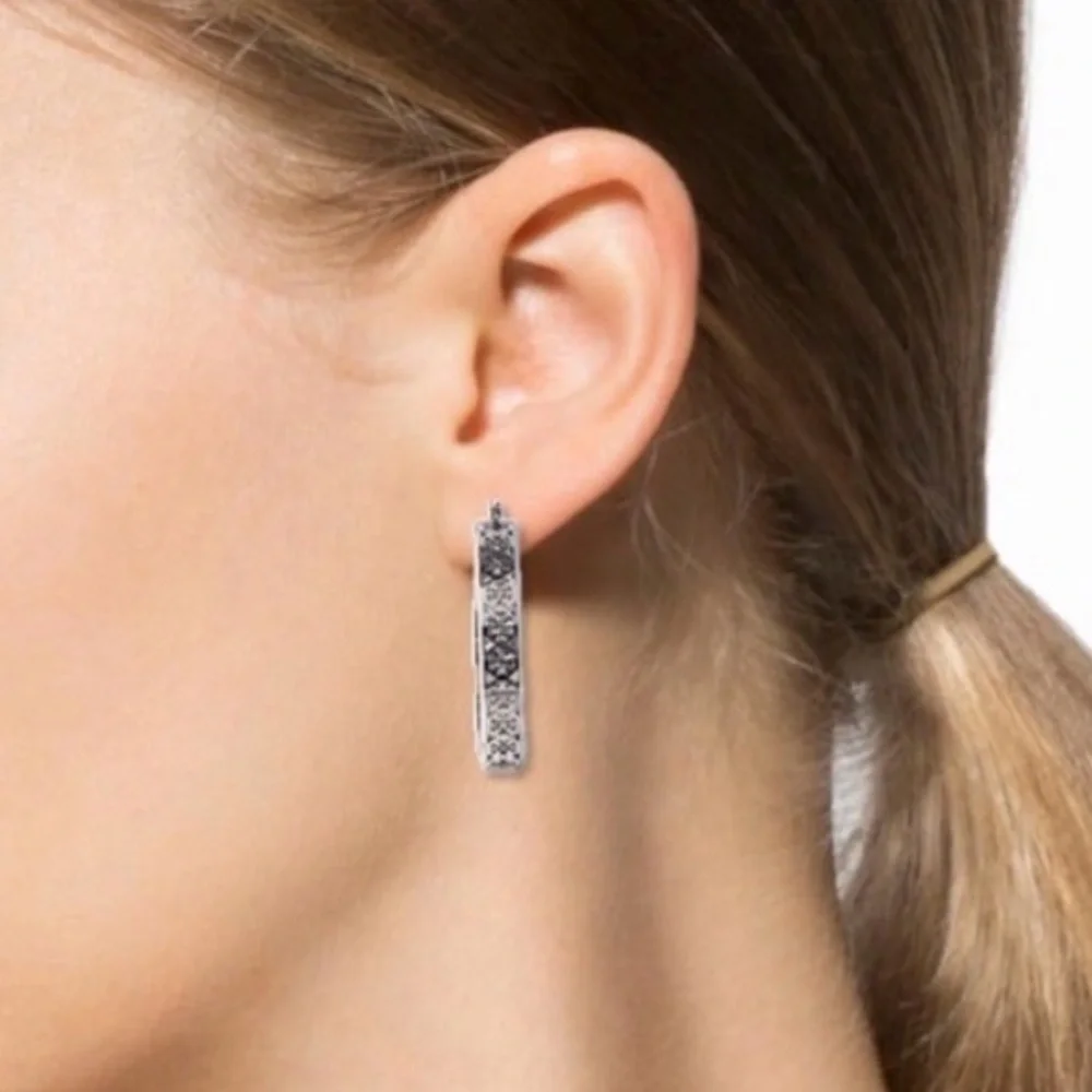 Tory Burch Kinsley Logo Hoop Earrings with Dust Bag NEW